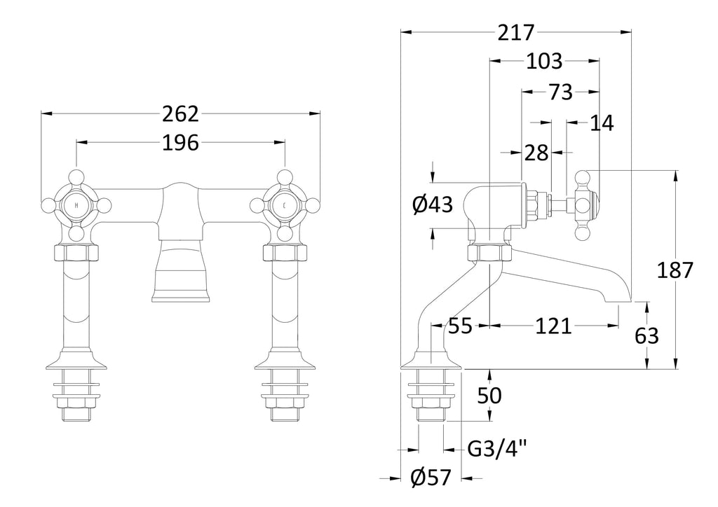 Modern bathroom mixer tap with detailed technical measurements for plumbing installation, suitable for classic and contemporary bathroom designs.
