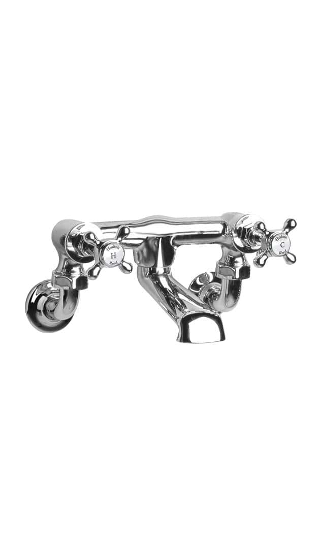 High-quality chrome bathroom tap with dual hot and cold handles, ideal for traditional and vintage-style bathrooms. Perfectly designed for durability and a classic look in Bubly Bathrooms.