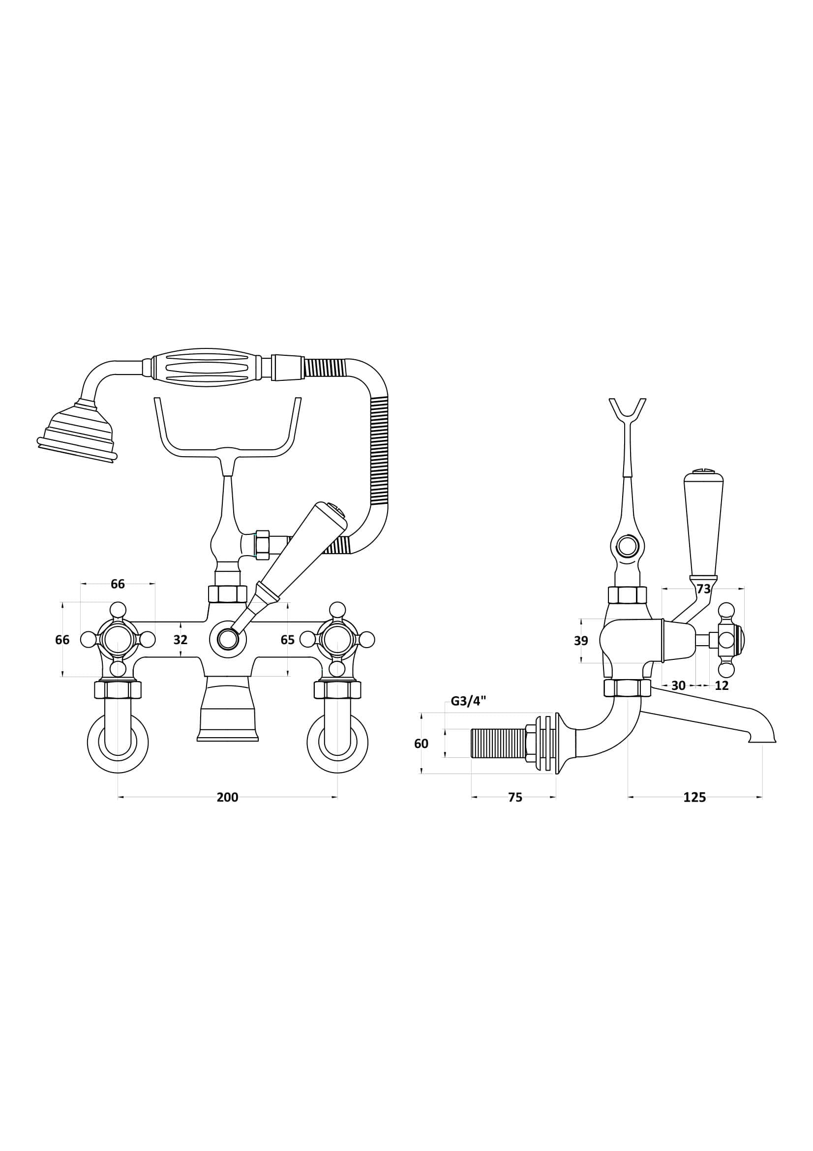 High-quality bathroom tap and shower fixture technical drawing from Bubly Bathrooms, showcasing dimensions and plumbing details for bathroom renovation and installation.