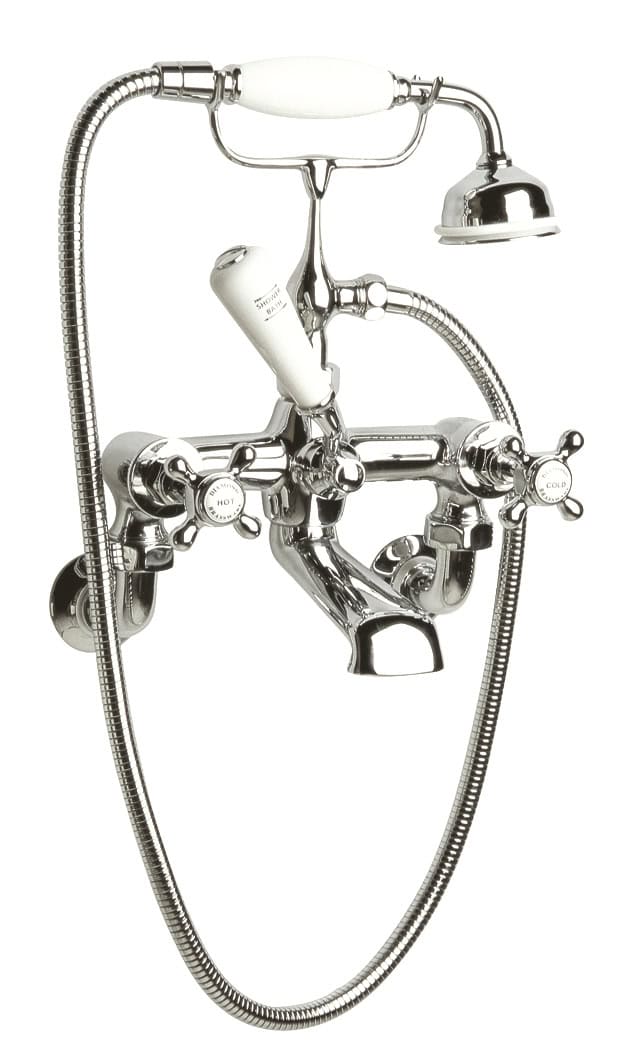 Shower and bathtub faucet with handheld showerhead and hose, chrome finish, vintage style bathroom mixer tap.