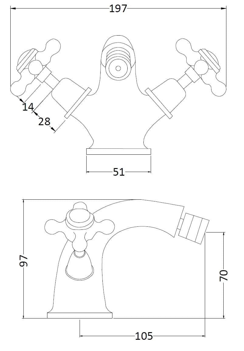 Elegant vintage bathroom tap with dual cross handles, chrome finish, suitable for traditional and contemporary bathroom designs, featuring precise measurements for ideal fitting.