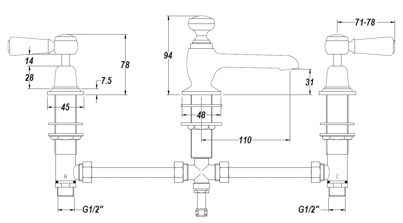 Engineered plumbing fixture technical drawing with precise measurements for high-quality Bubly Bathrooms installations.
