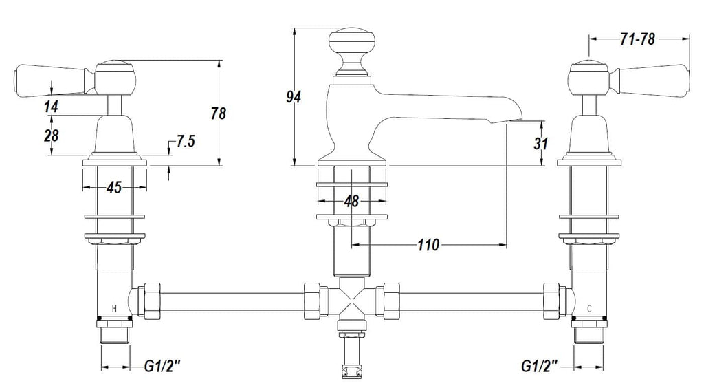 Engineered plumbing fixture technical drawing with precise measurements for high-quality Bubly Bathrooms installations.