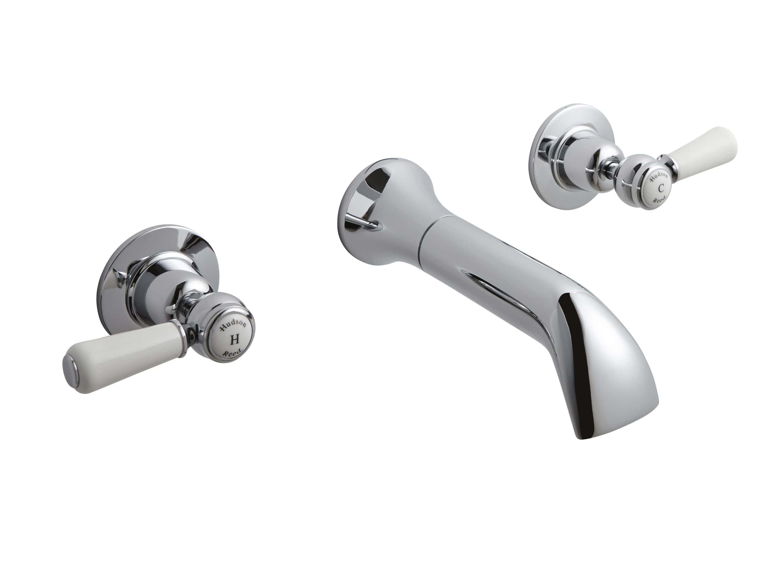 Chrome bathroom mixer tap set with vintage-style handles, perfect for elegant Bubly Bathrooms installations. High-quality brass construction with ceramic disc cartridges for smooth operation and durability.