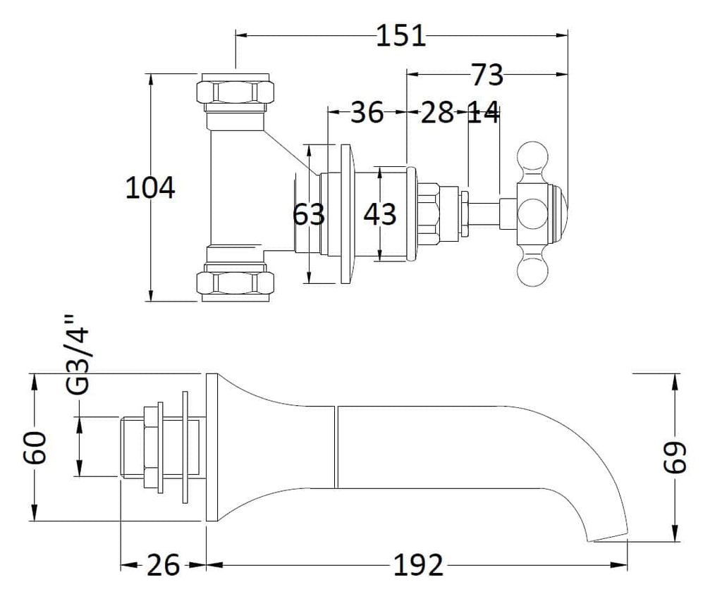 High-quality bathroom wall-mounted tap with detailed technical specifications for modern bathroom designs. Perfect for custom plumbing installations and elegant bathroom upgrades.