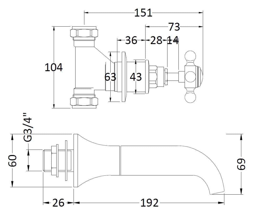 High-quality bathroom wall-mounted tap with detailed technical specifications for modern bathroom designs. Perfect for custom plumbing installations and elegant bathroom upgrades.