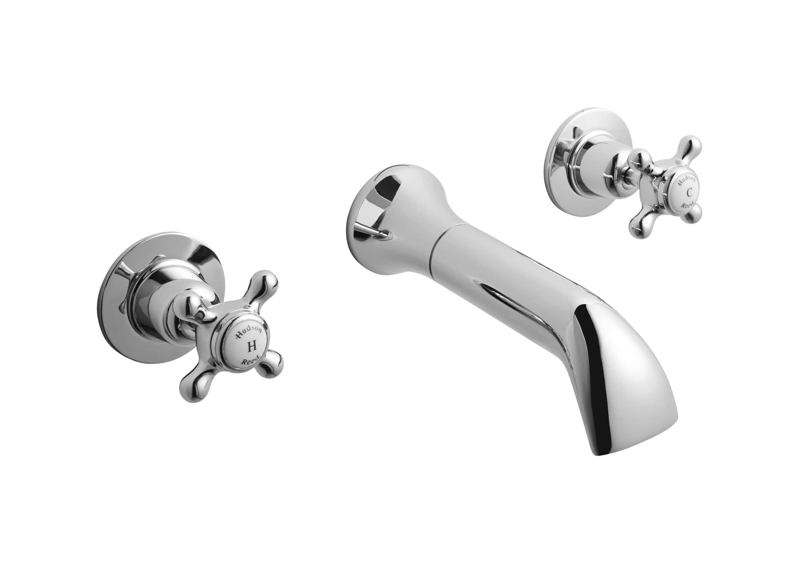 Polished chrome bathroom tap with vintage cross handles, ideal for traditional bathroom fixtures and complementing classic bathroom aesthetics.