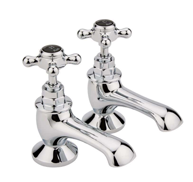 Chrome bathroom tap set, vintage style washbasin mixer taps for traditional bathroom decor, durable and elegant plumbing fixtures.