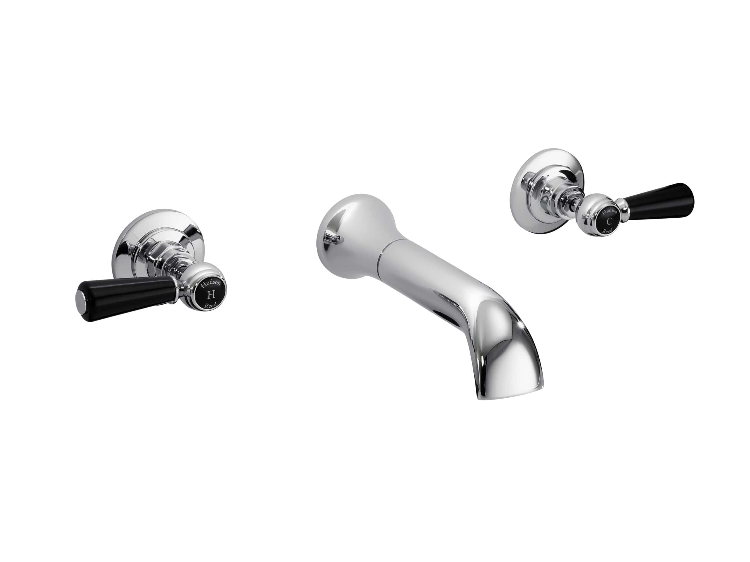 Polished chrome bathroom tap with separate lever handles, modern design.