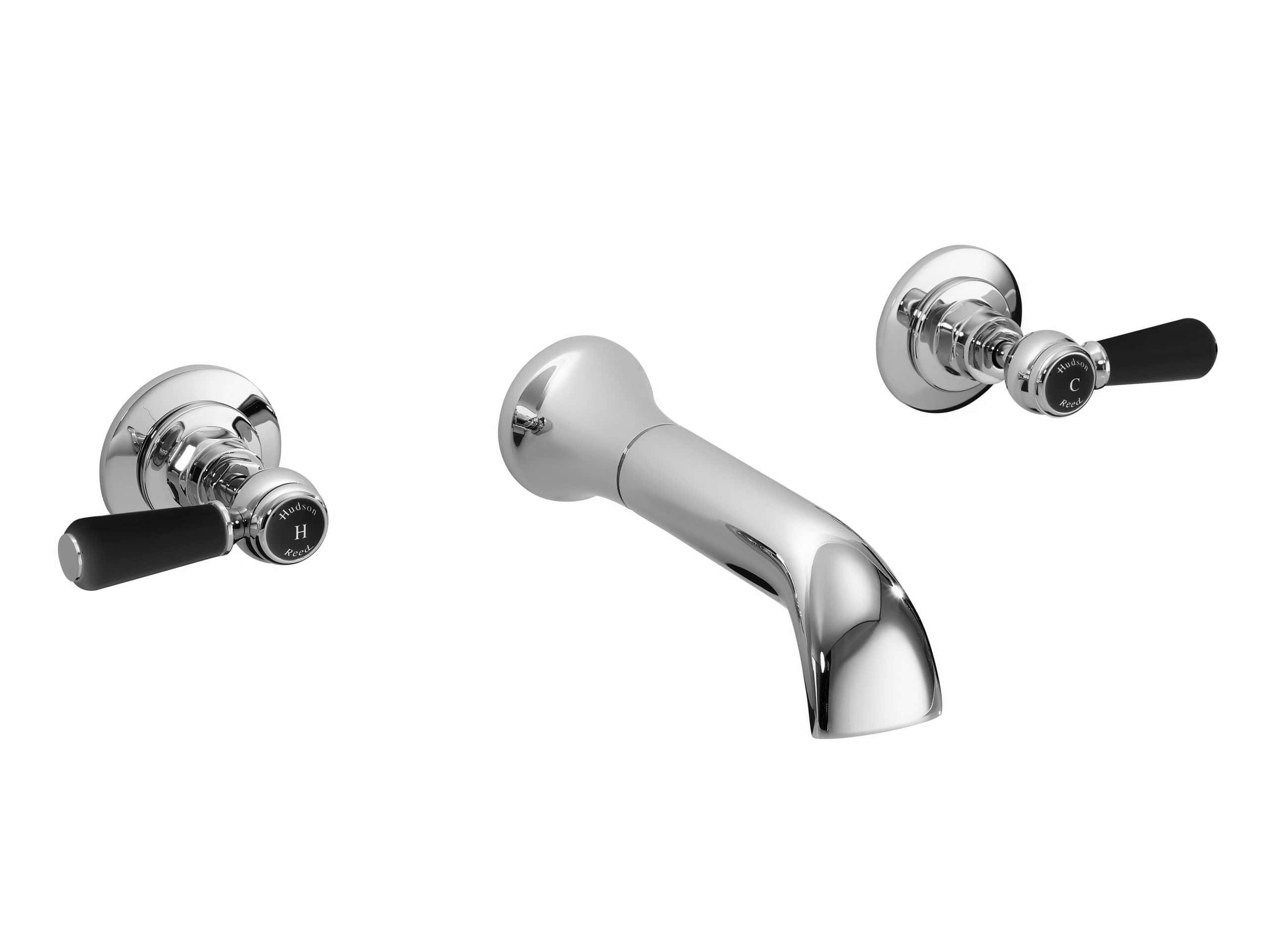 Polished chrome bathroom tap with separate hot and cold handles, classic design, ideal for vintage or traditional bathroom styles.
