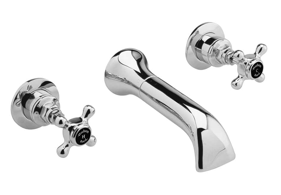 Hudson Reed White Topaz Crosshead Hex 3 Hole Wall Mounted Basin Mixer Tap