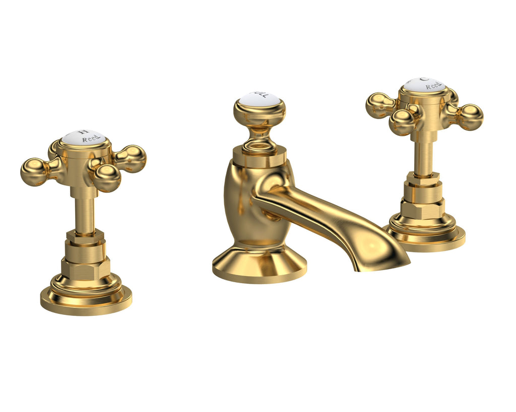 Luxurious gold bathroom tap with two separate handles, elegant design, perfect for upgrading vintage or classic bathroom fixtures. High-quality craftsmanship with a polished finish.