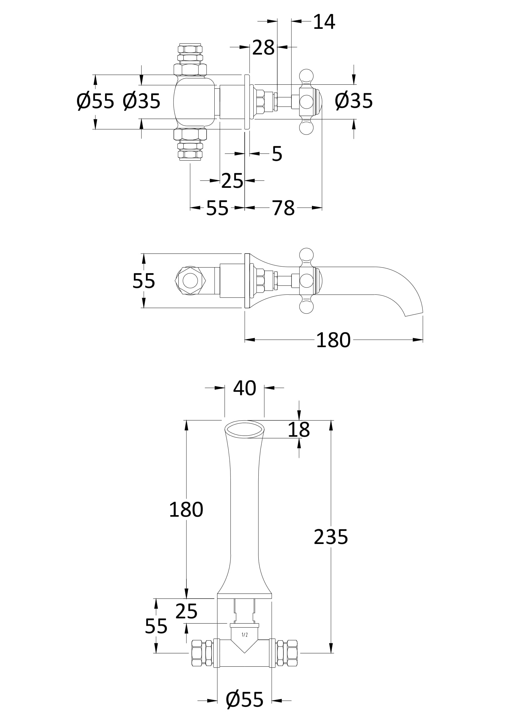 Precision bathroom tap technical drawing showcasing detailed measurements and dimensions for bathroom faucet installation. Ideal for plumbing, bathroom design, and renovation projects.