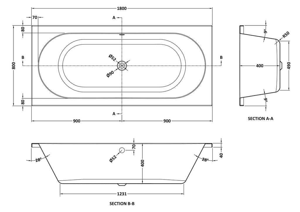 Sleek freestanding bathtub with modern design, dimensions 1800mm x 800mm, featuring smooth curves and high-quality materials, perfect for contemporary bathroom setups.