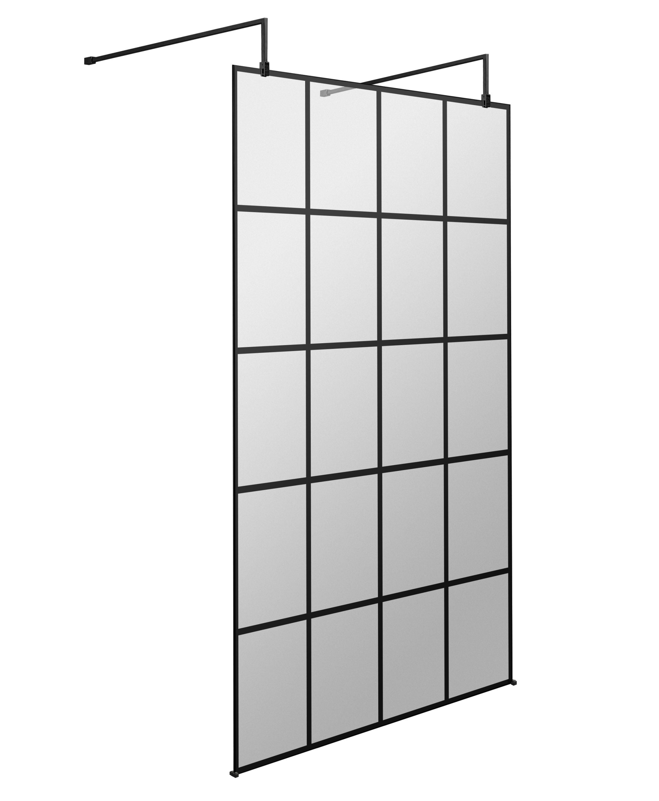 Versatile black-framed shower screen with multiple glass panels, modern design, perfect for enhancing contemporary bathroom decor and functionality.