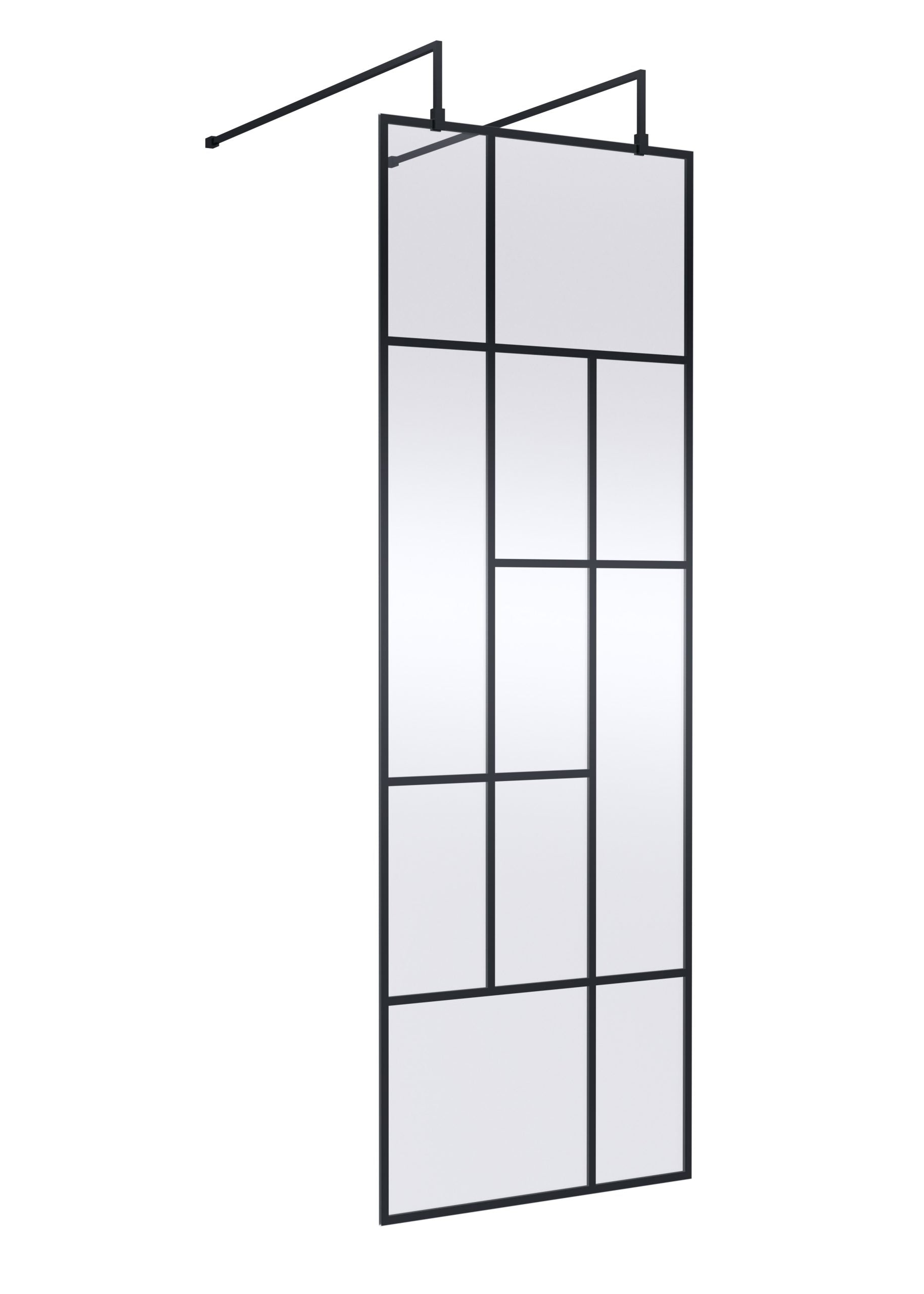 Modern black-framed bathroom mirror with grid design, ideal for contemporary bathroom interiors, providing both functionality and stylish decor.