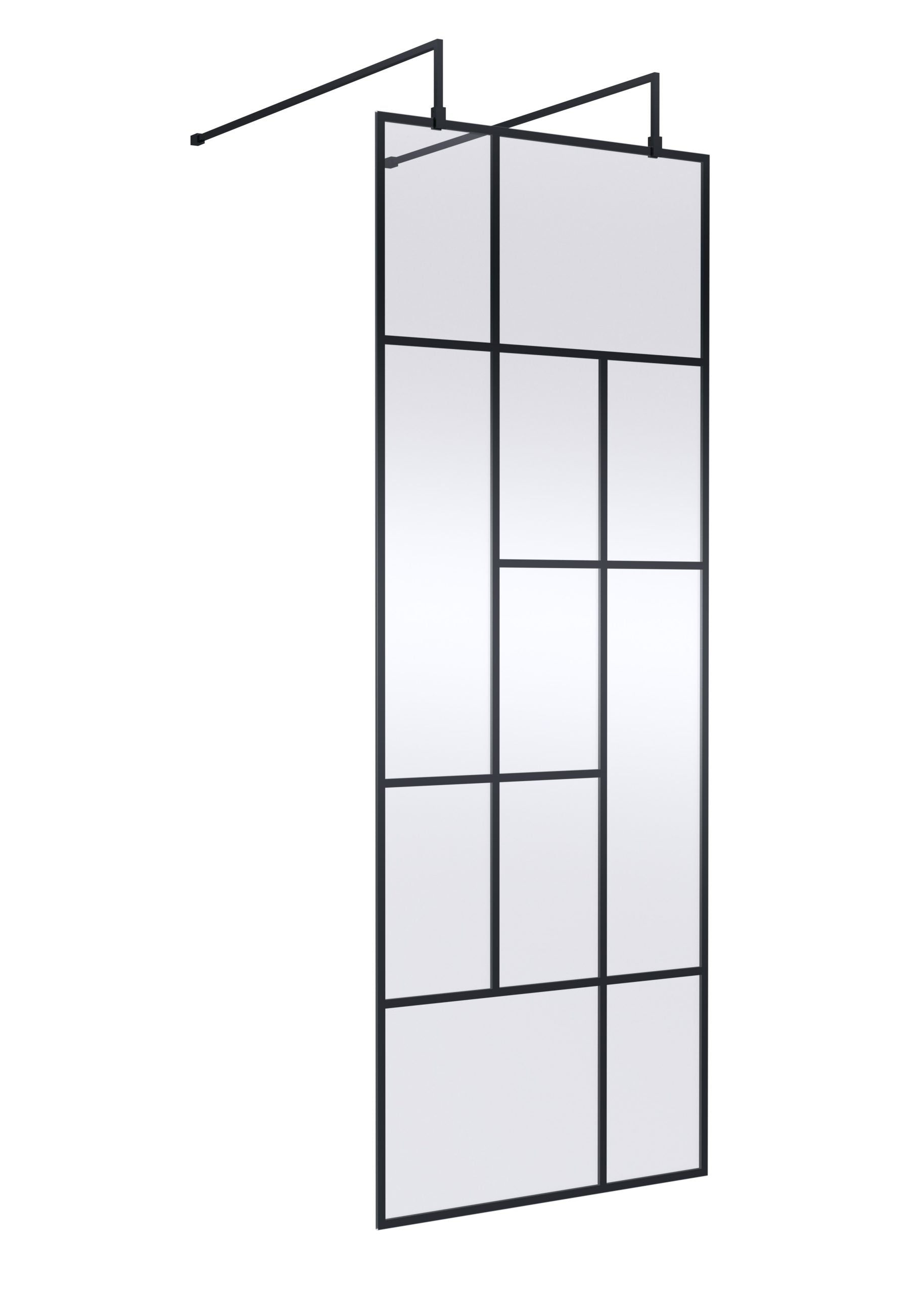 Contemporary black-framed full-length bathroom mirror with multiple sections, perfect for modern Bubly bathrooms and enhancing space and lighting.
