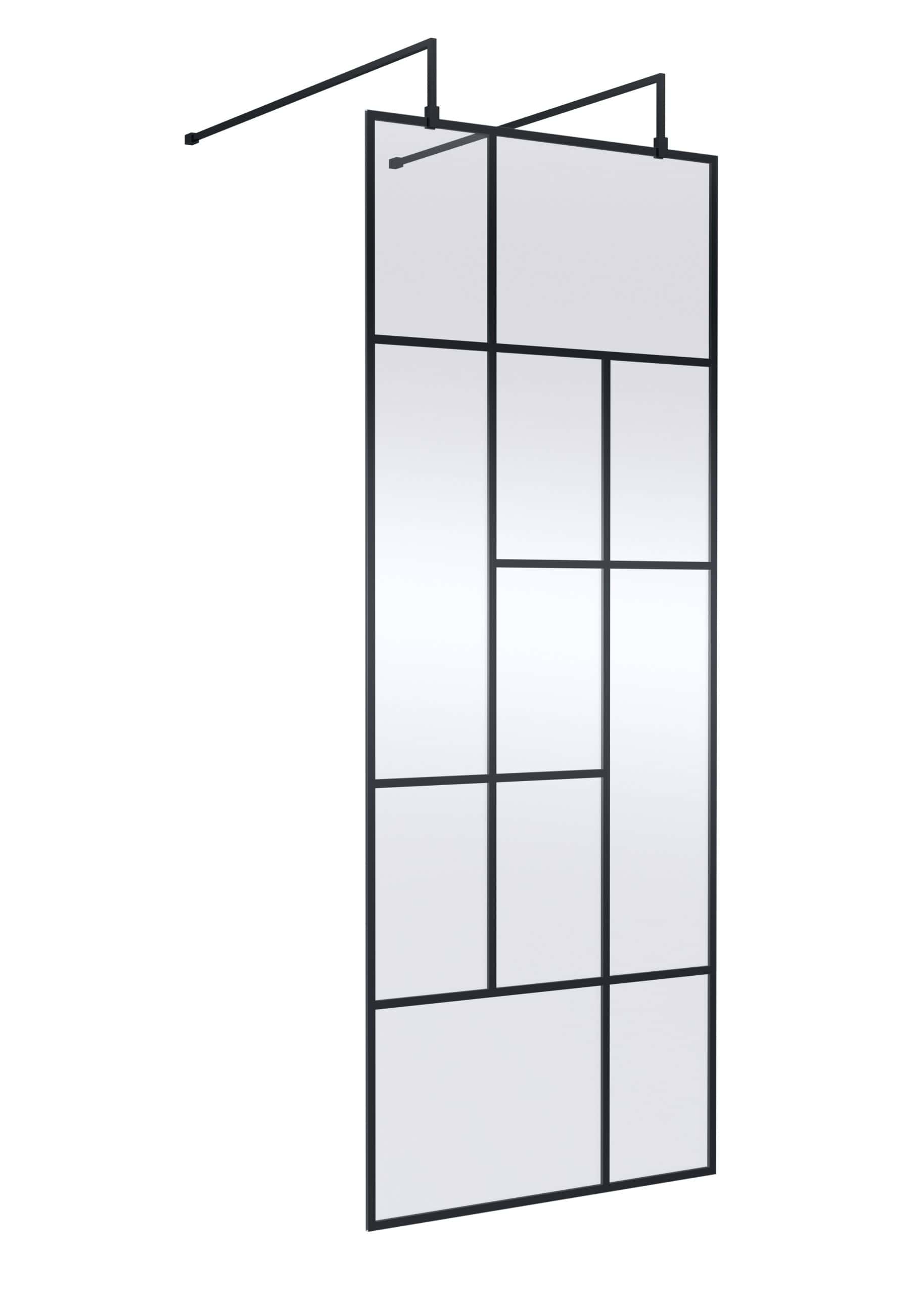 Stylish black-framed sliding mirror wardrobe with multiple panels, perfect for modern bathroom or bedroom storage solutions.