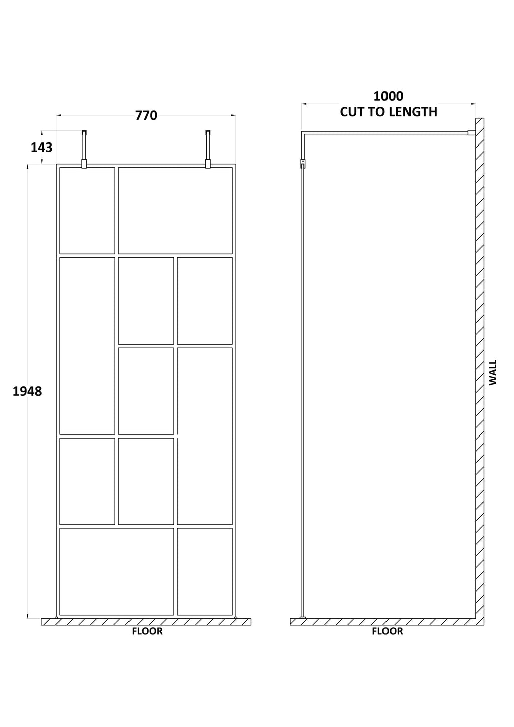 Stylish multi-panel shower cubicle for modern bathrooms with precise measurements and customisable length options. Perfect for creating a sleek, functional shower area.