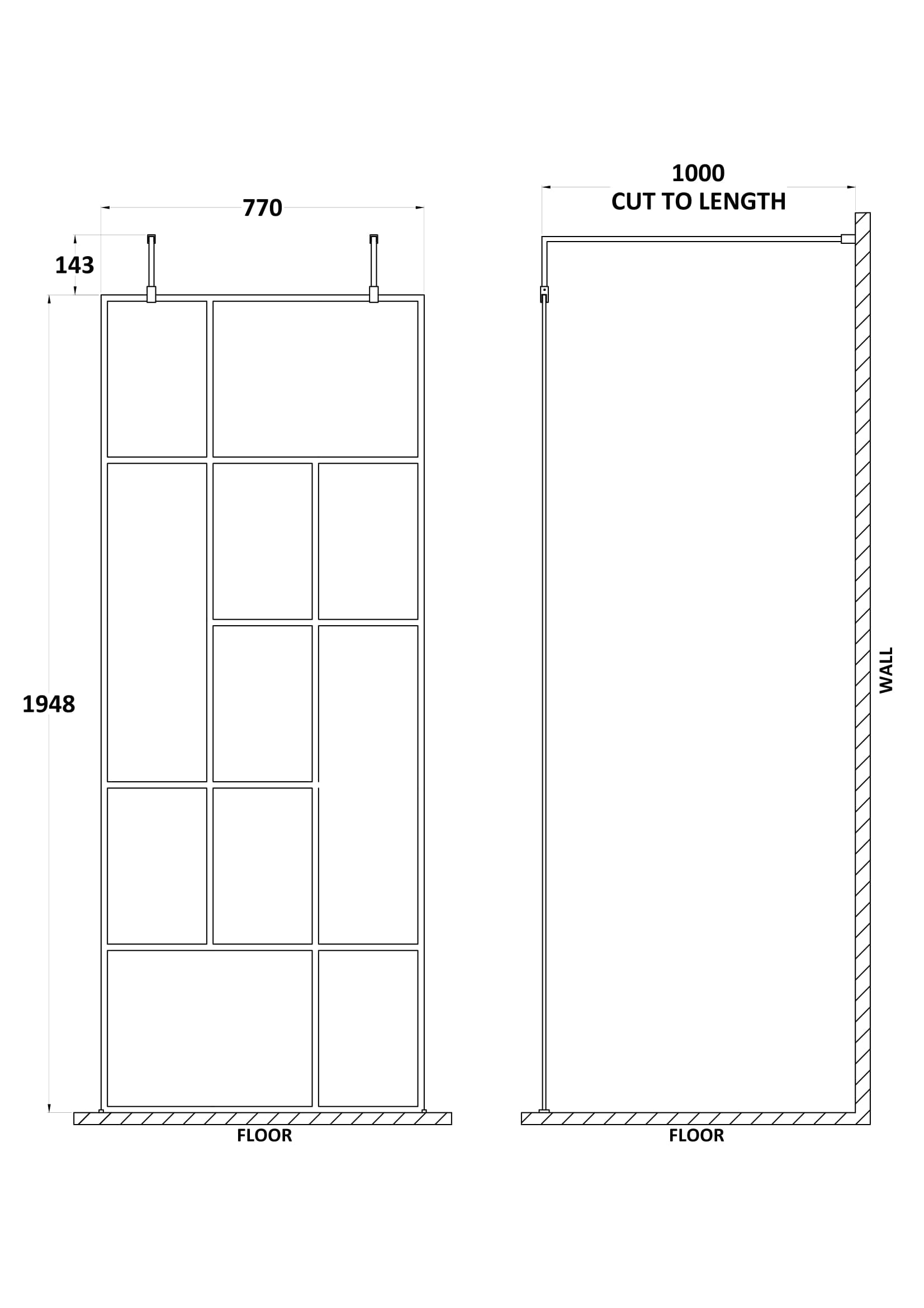 Stylish multi-panel shower cubicle for modern bathrooms with precise measurements and customisable length options. Perfect for creating a sleek, functional shower area.