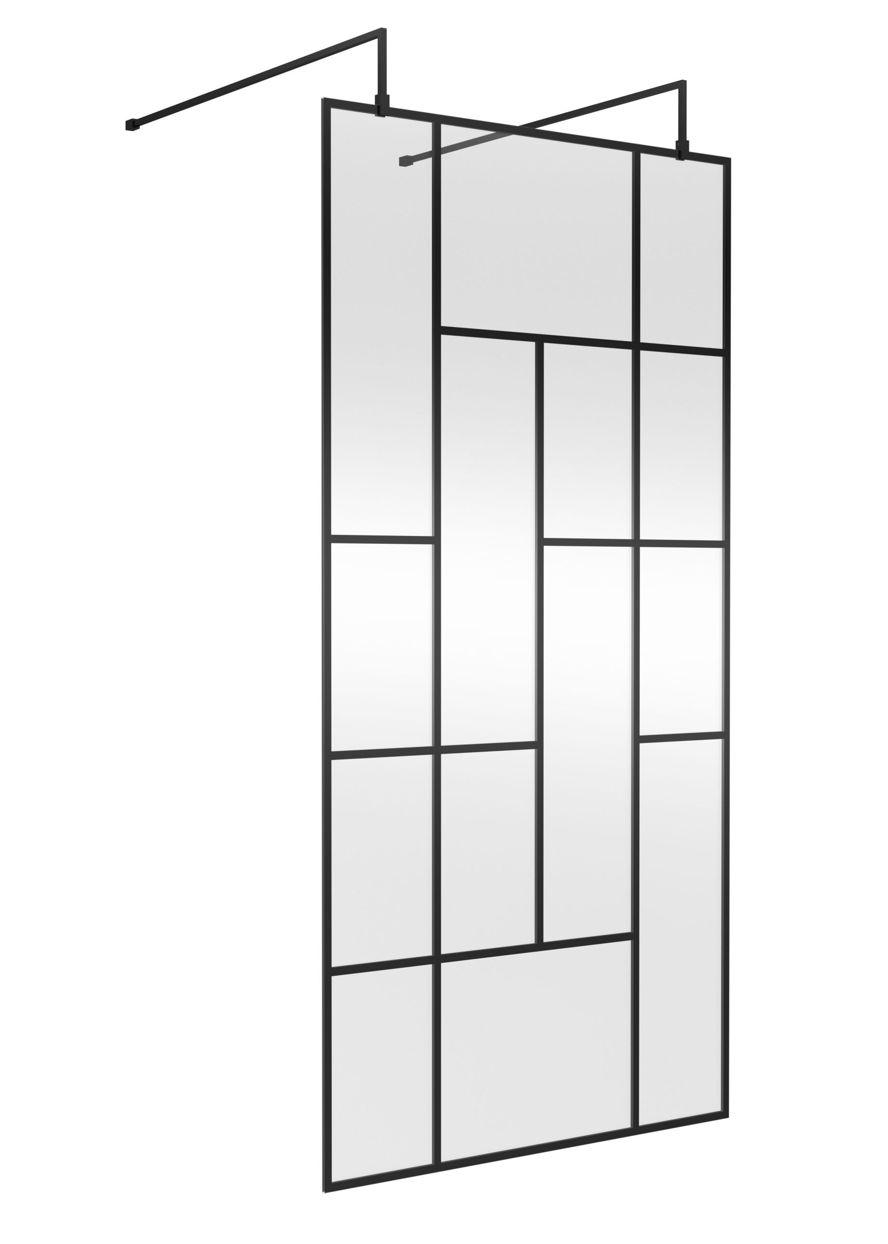 Modern black-framed bathroom mirror with geometric design, suitable for contemporary bathroom interiors, offering stylish and functional mirror decor.