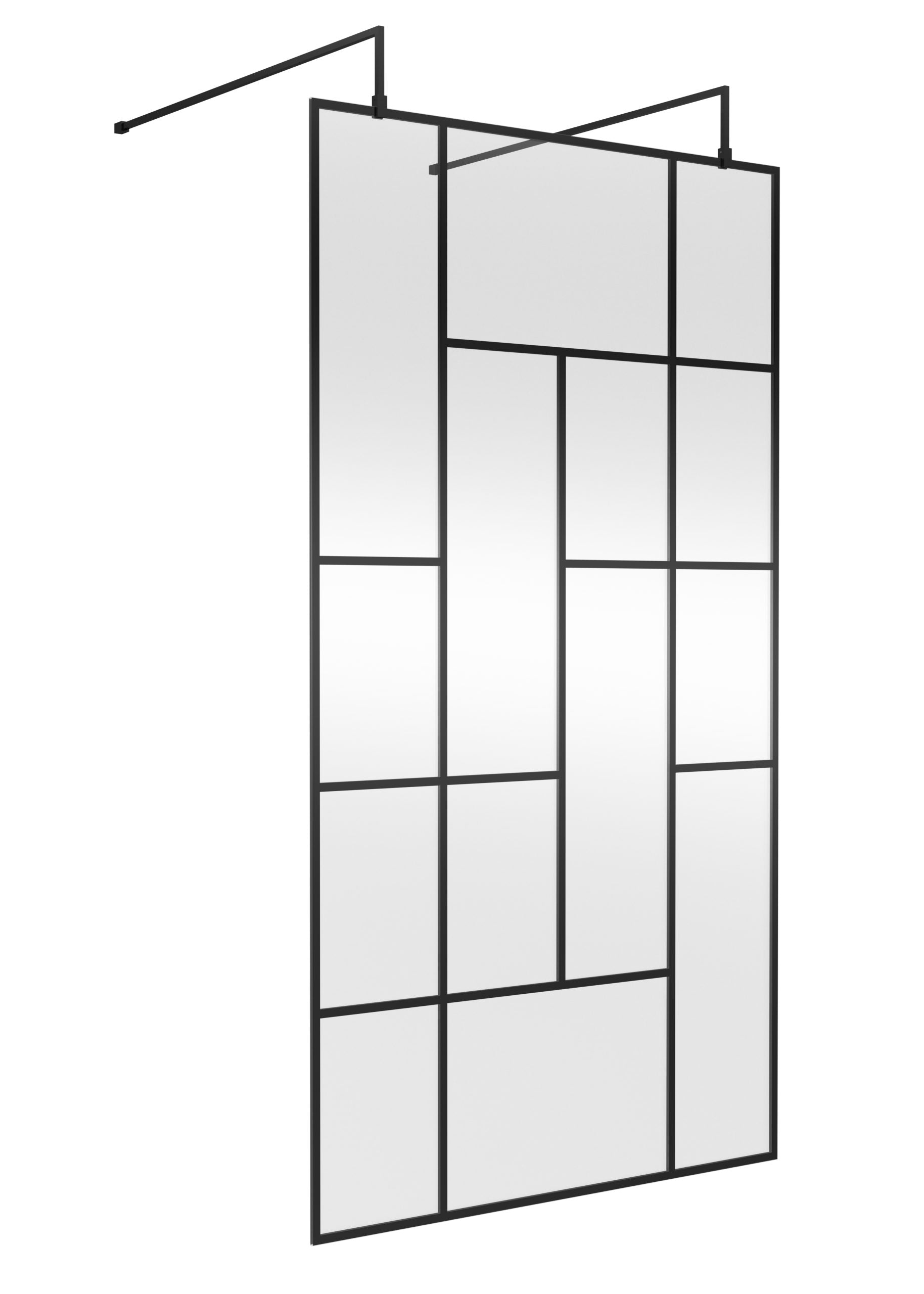 Stunning black metal and mirror bathroom divider panel by Bubly Bathrooms for modern bathroom styling.