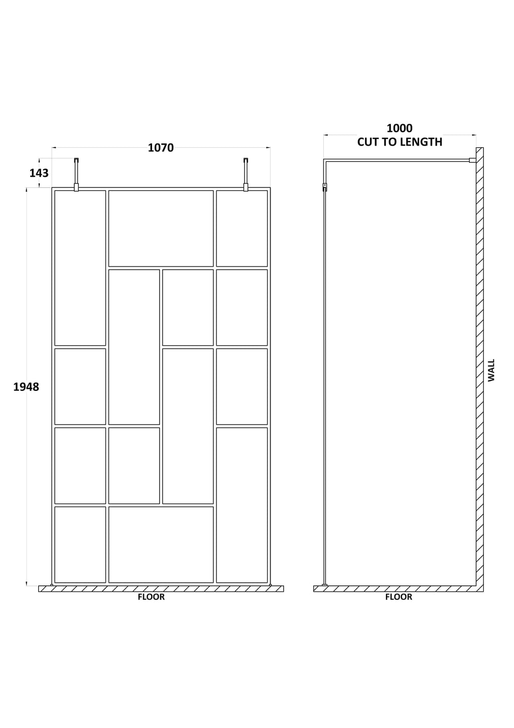 Flexible shower screen dimensions for modern bathroom design, ideal for Bubly Bathrooms installations, featuring detailed measurements and easy-to-cut lengths to fit your space perfectly.