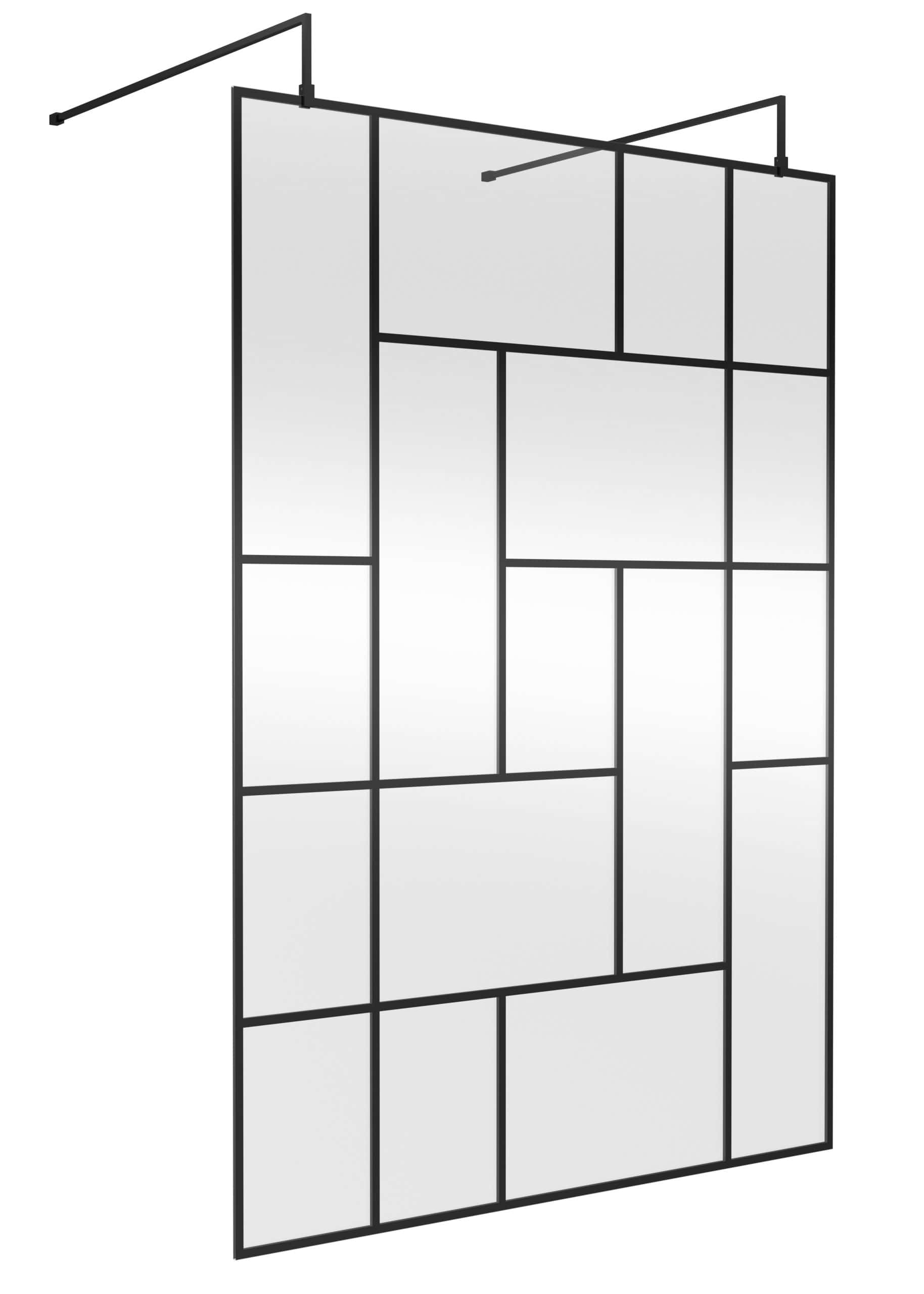Stylish black-framed bathroom mirror with geometric design, perfect for modern bathroom decor and enhancing space perception.