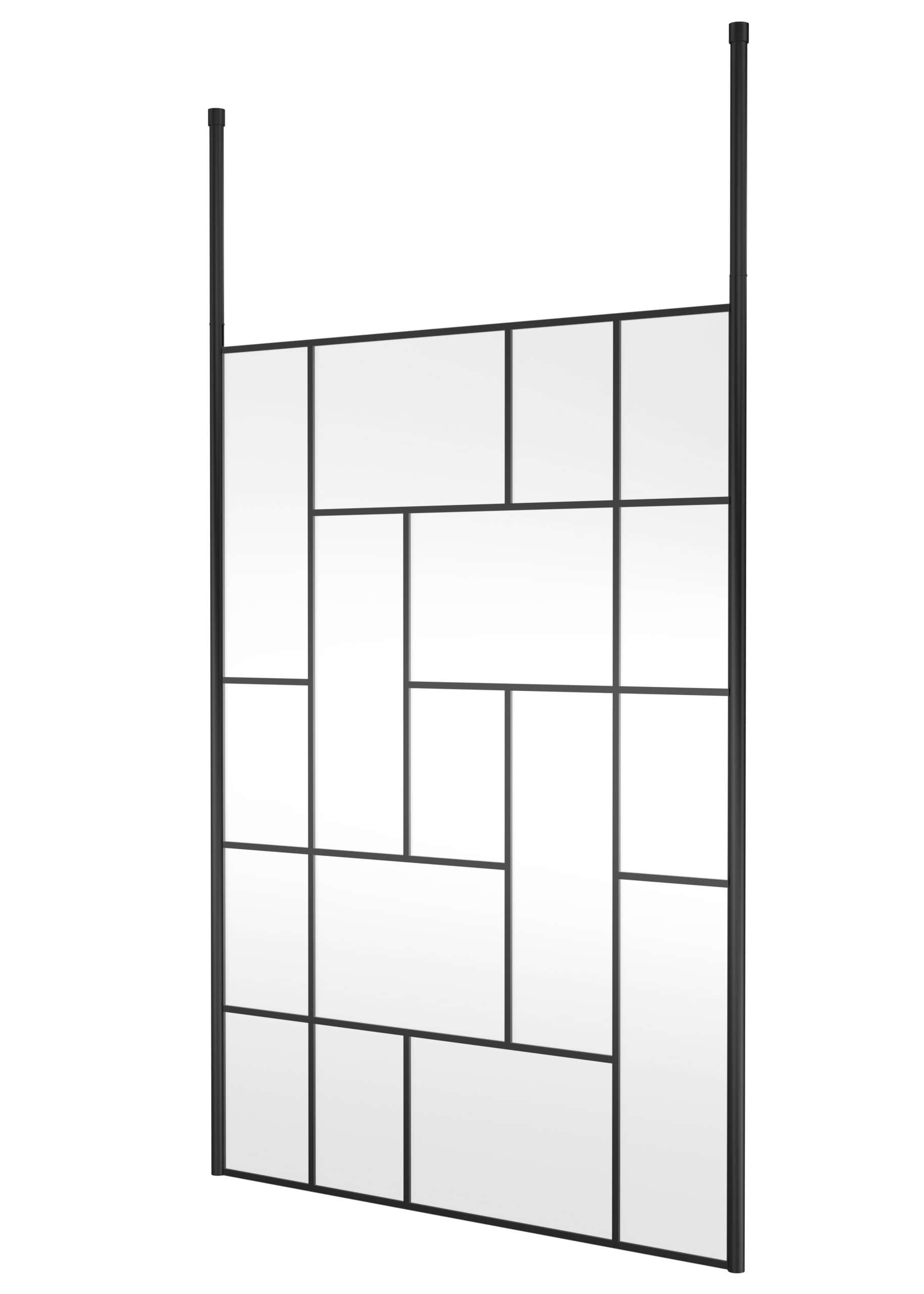Versatile black metal room divider with mirror panels, ideal for bathroom, bedroom, or living space, combining functional separation with stylish decor.