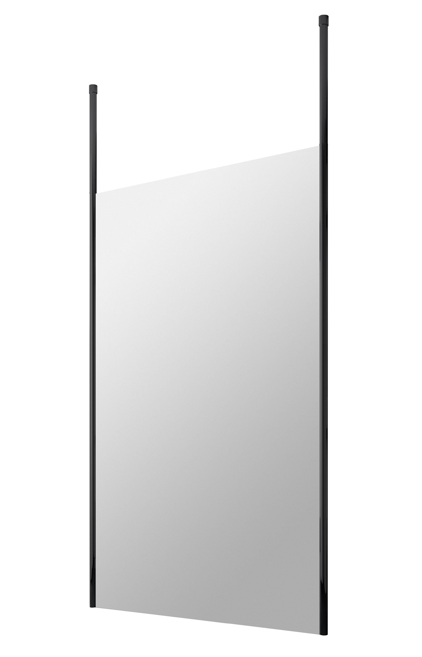 Sleek bathroom privacy screen with black frame and frosted glass for modern bathroom decor. Durable, stylish, and ideal for creating private shower or toilet areas in luxury bathrooms.