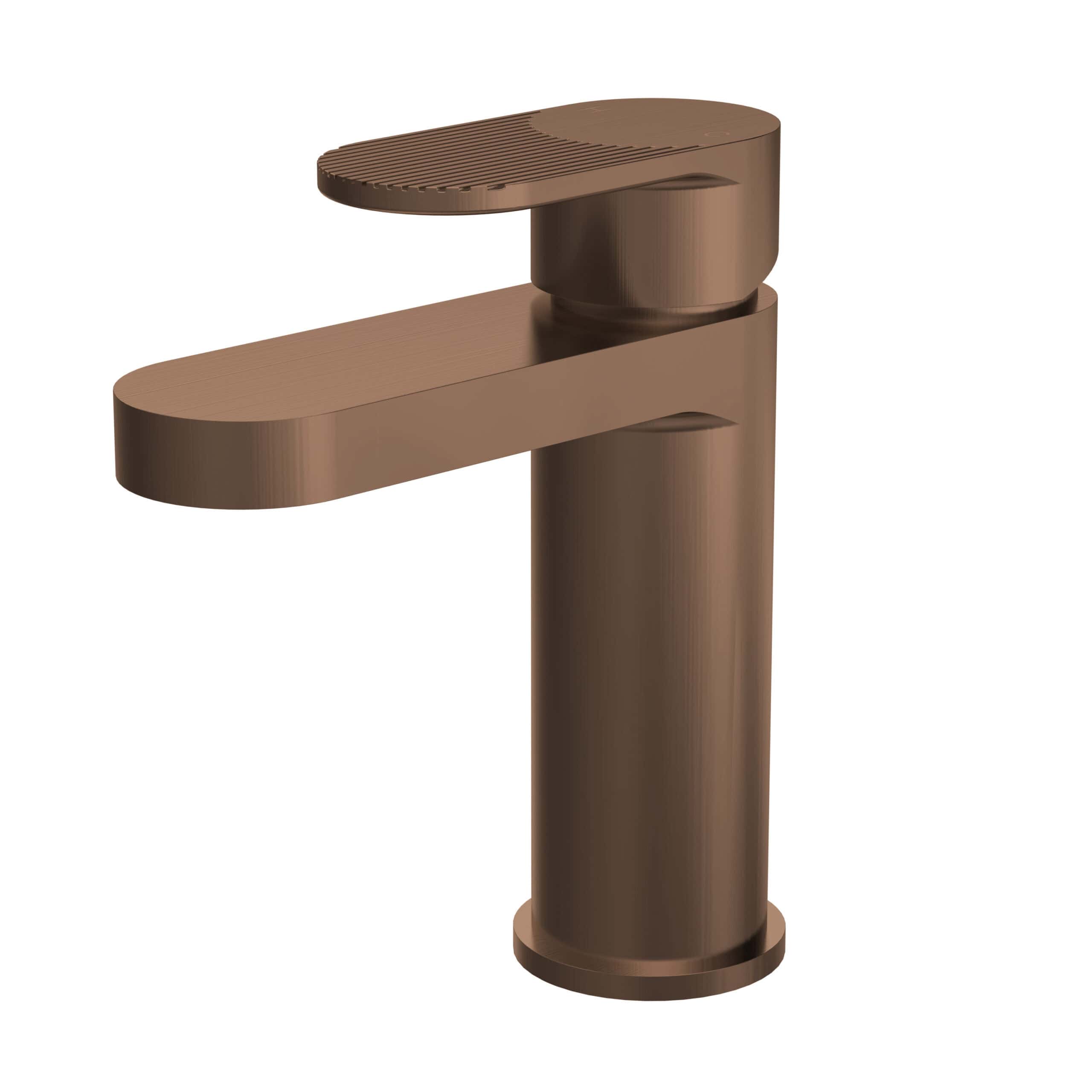 Brushed bronze bathroom single-handle mixer tap, modern design for stylish washbasins, durable materials, and easy installation, ideal for contemporary bathroom upgrades.