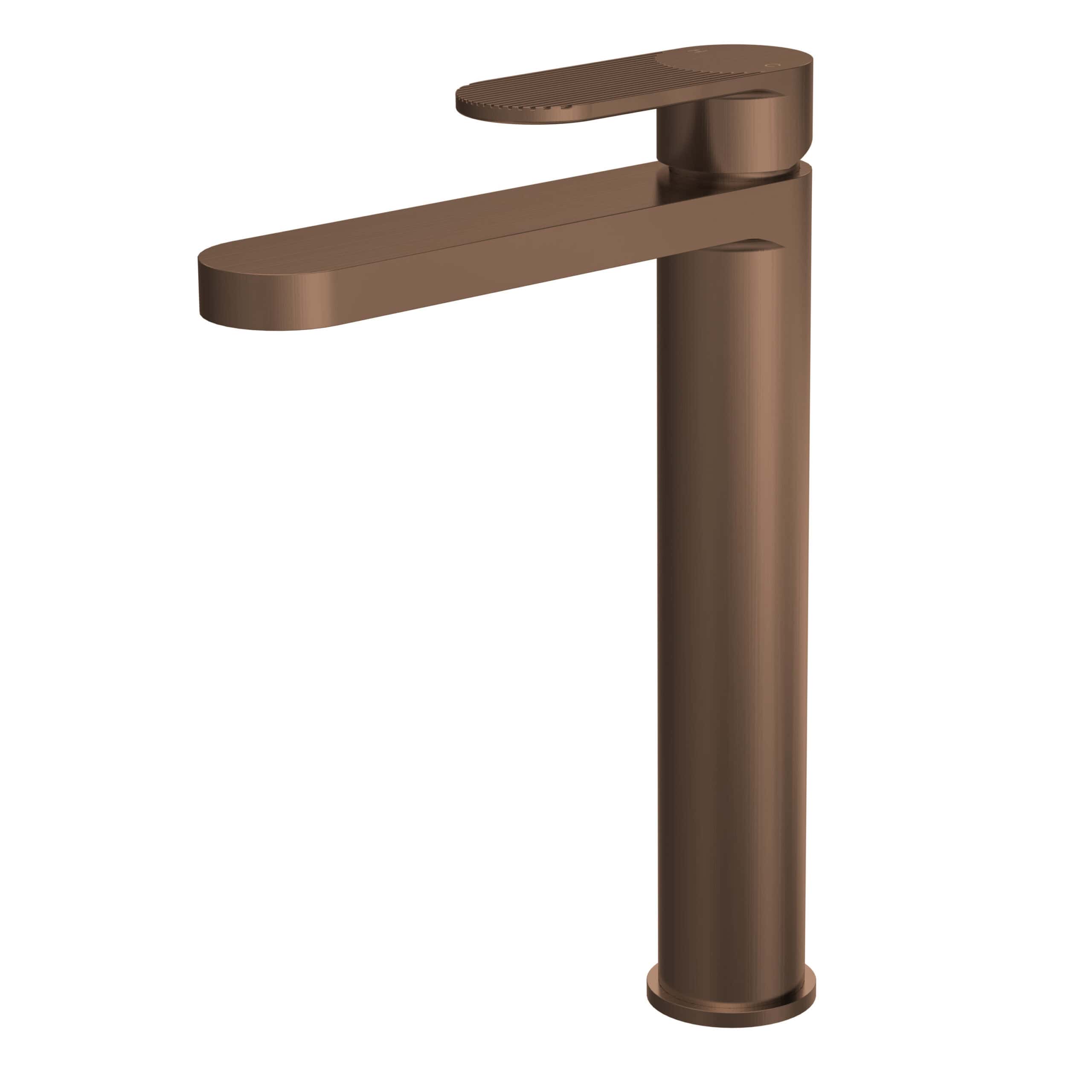 Brushed bronze bathroom sink faucet, modern bathroom tap, Bubly Bathrooms bathroom hardware, stylish brass tap for basin, contemporary bathroom fixtures for luxury design.