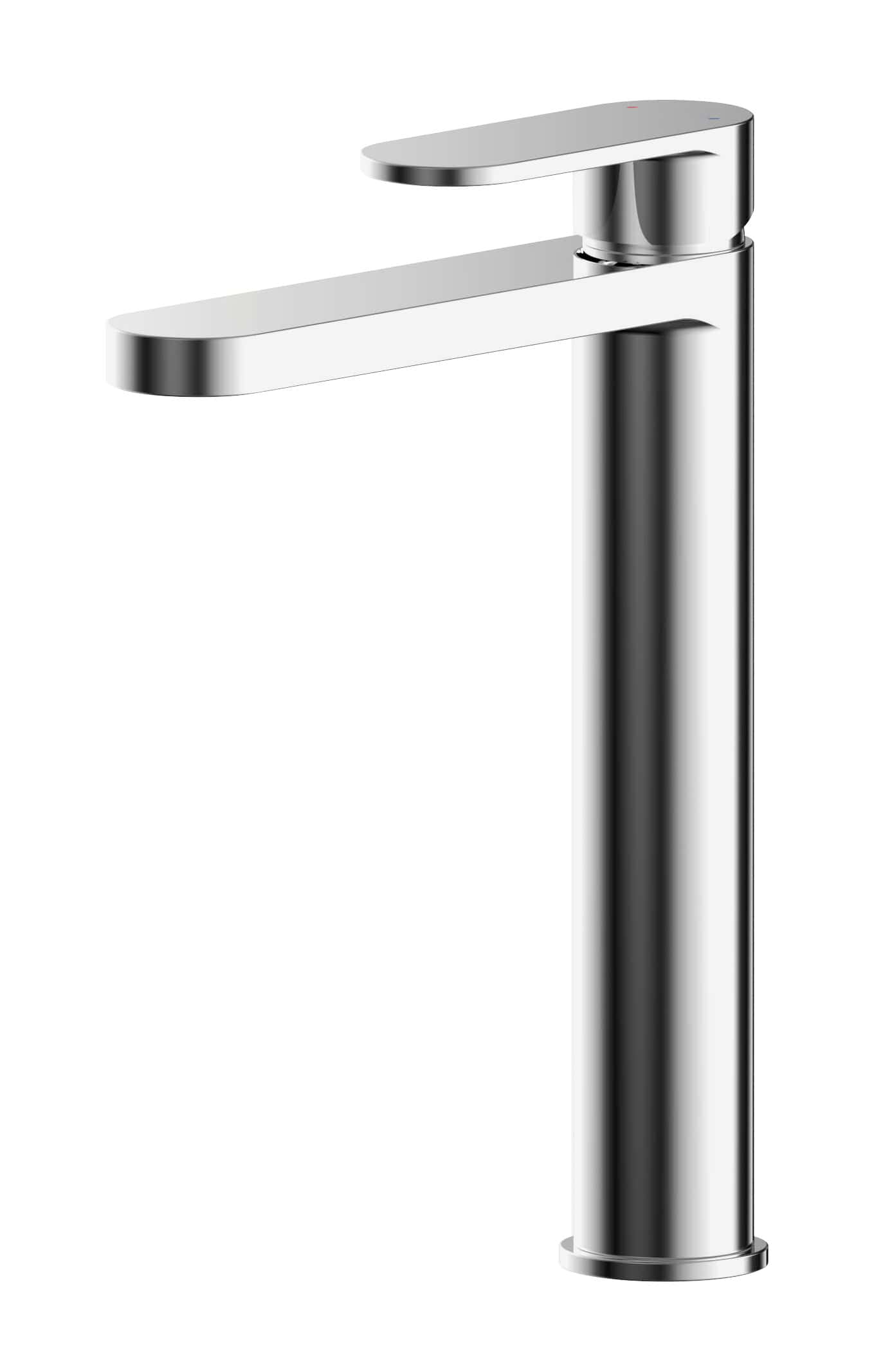 Polished chrome bathroom faucet with modern design, single-handle mixer tap for sink or basin. Ideal for contemporary bathroom renovation and fittings.