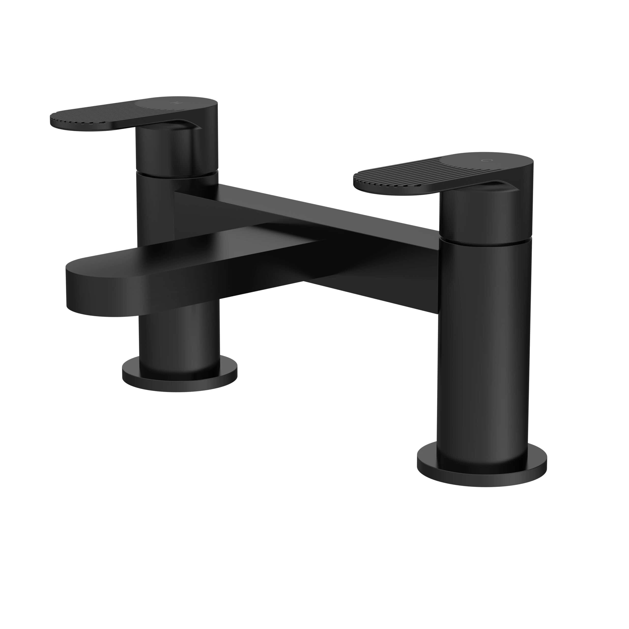 Sleek black bathroom sink mixer tap with modern design, suitable for contemporary bathrooms, featuring dual handles for water temperature control. Perfect for stylish, functional bathroom upgrades.