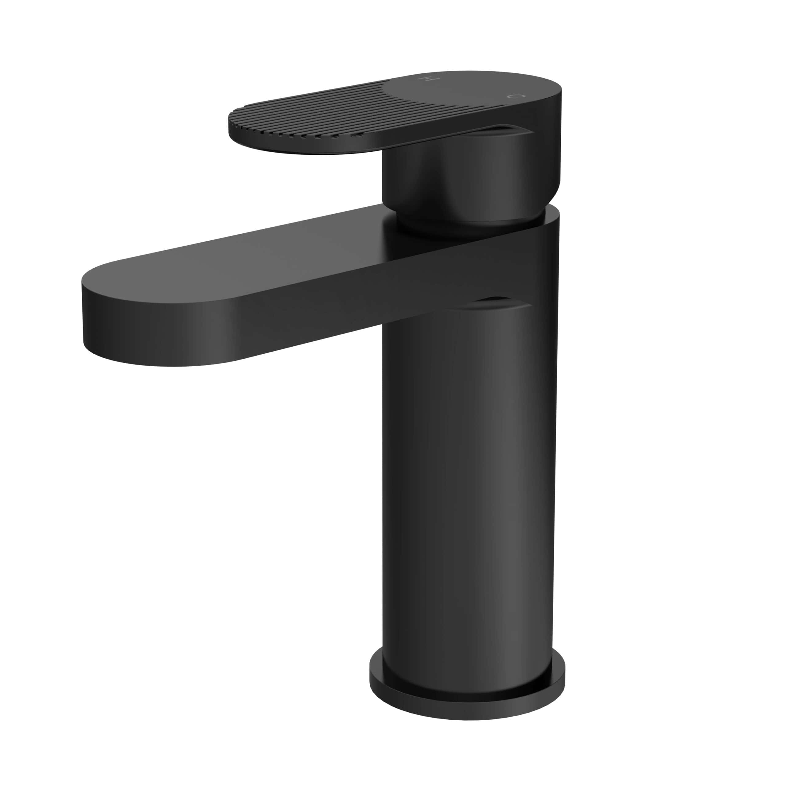 Black matte modern bathroom sink faucet with sleek, minimalist design for contemporary bathrooms. Perfect for stylish bathroom upgrades and enhancing overall bathroom aesthetics.