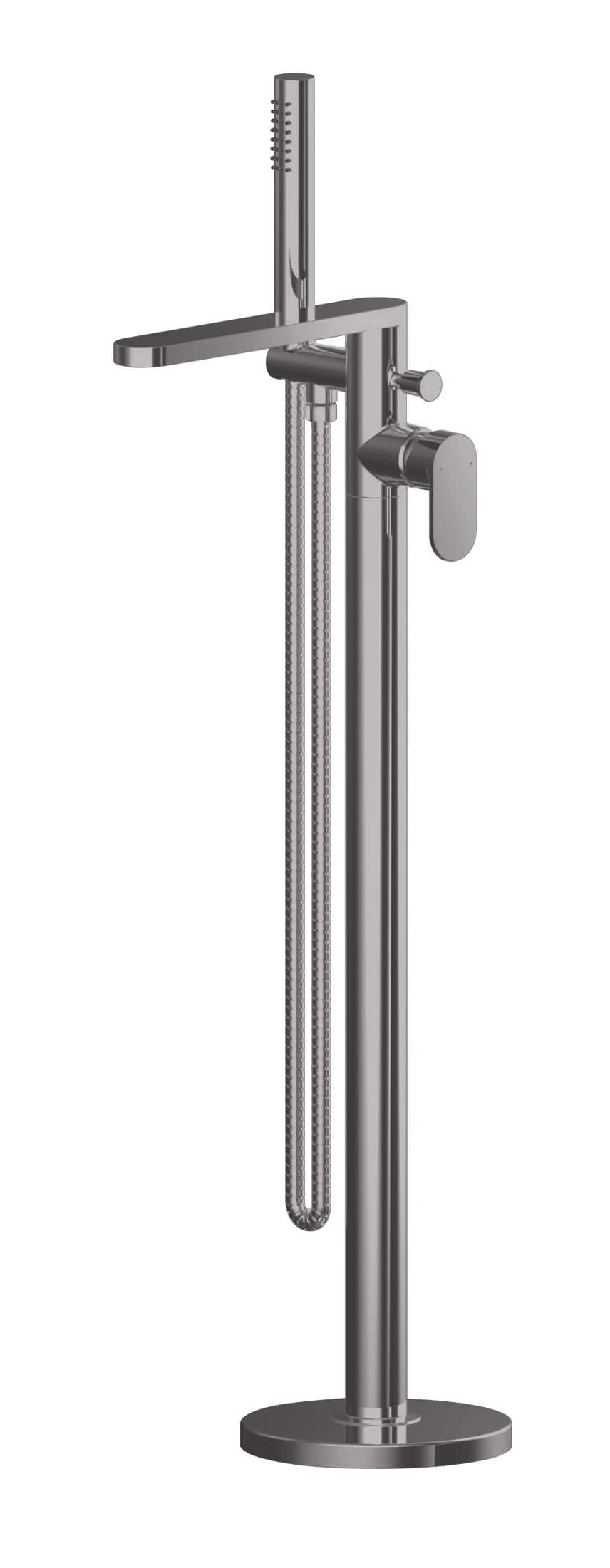 Sleek stainless steel freestanding shower mixer with high-grade finish and modern design, ideal for luxury bathrooms and contemporary shower setups.