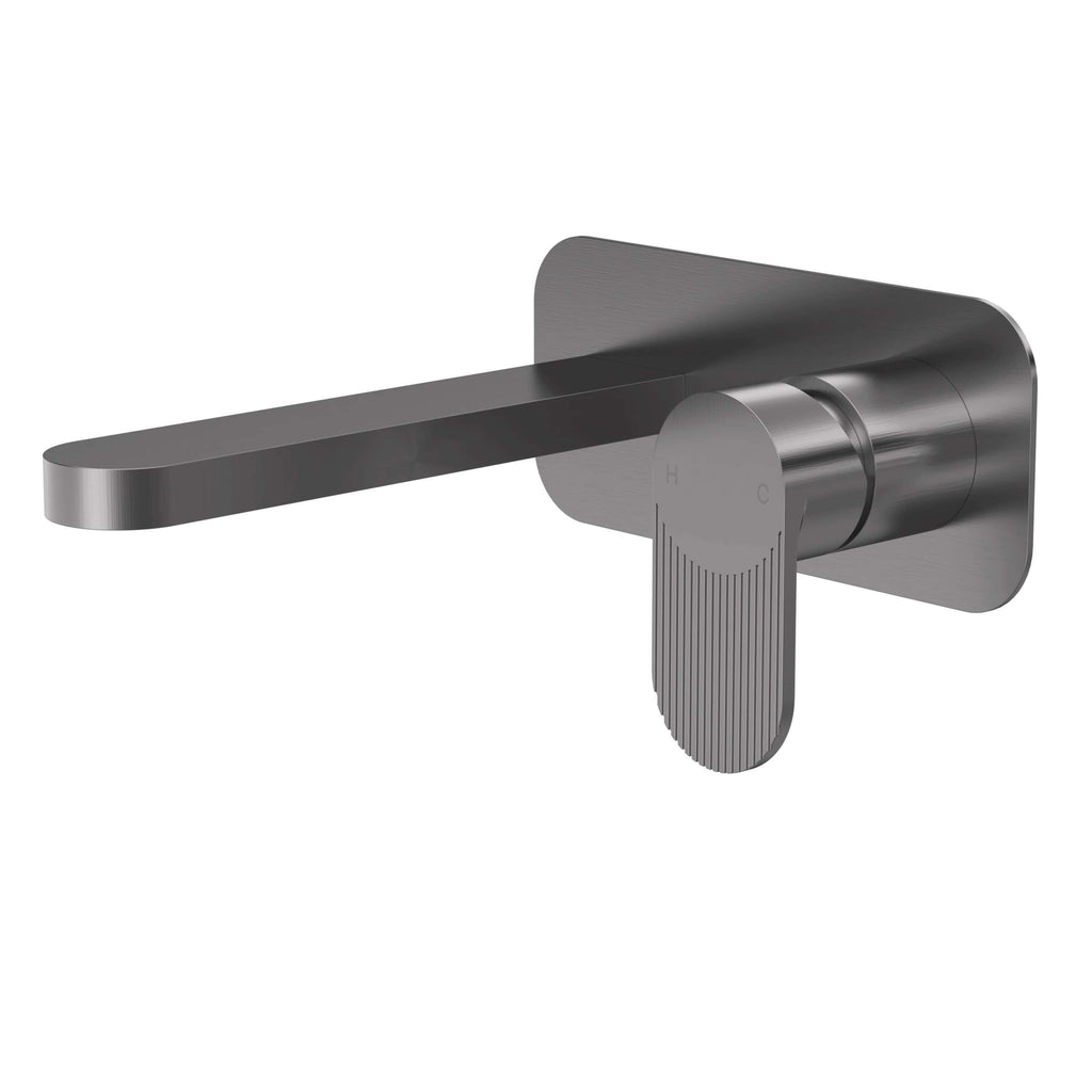 Sleek modern chrome bathroom mixer tap with a single lever for precise temperature control, perfect for contemporary bathroom decor.