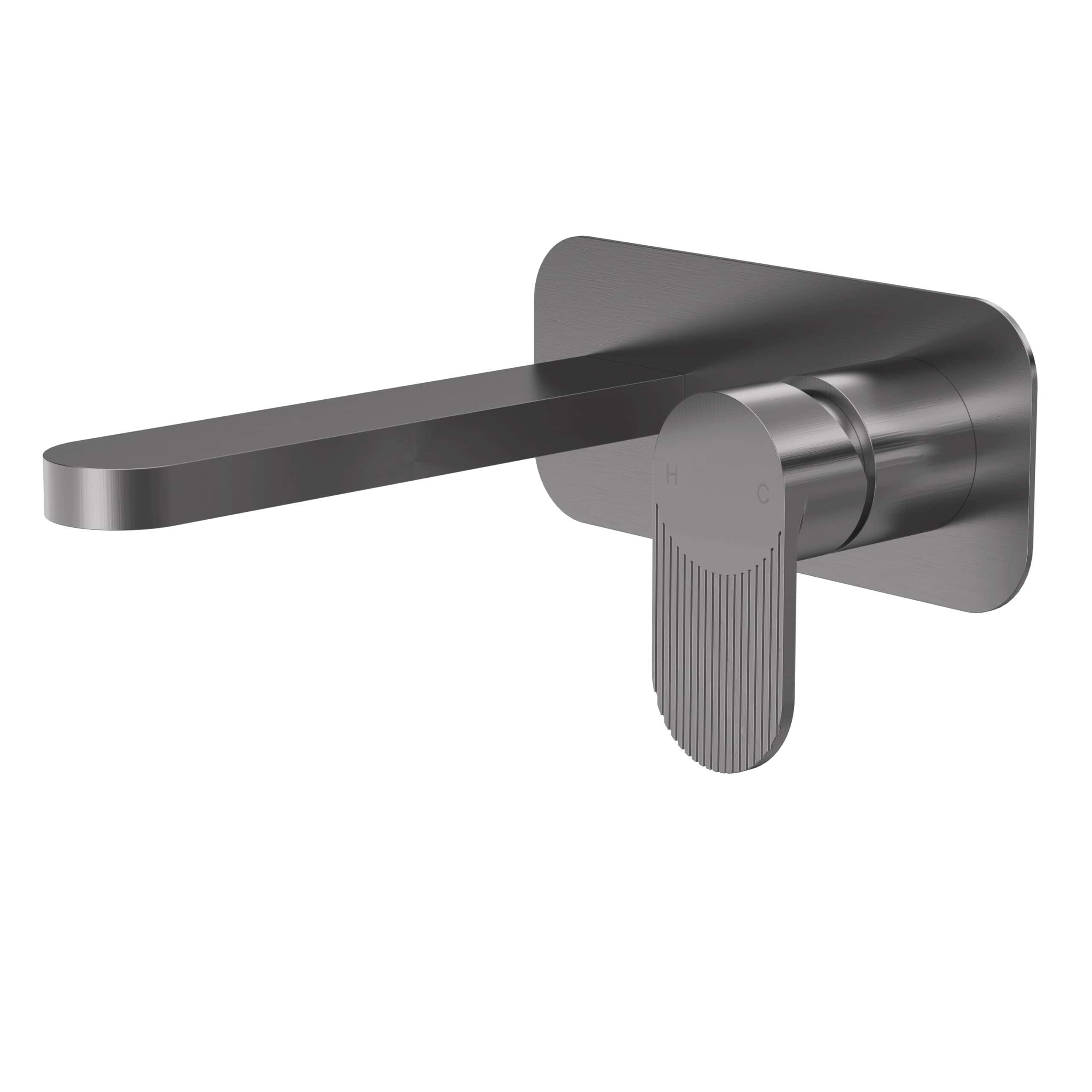 Sleek modern chrome bathroom mixer tap with a single lever for precise temperature control, perfect for contemporary bathroom decor.