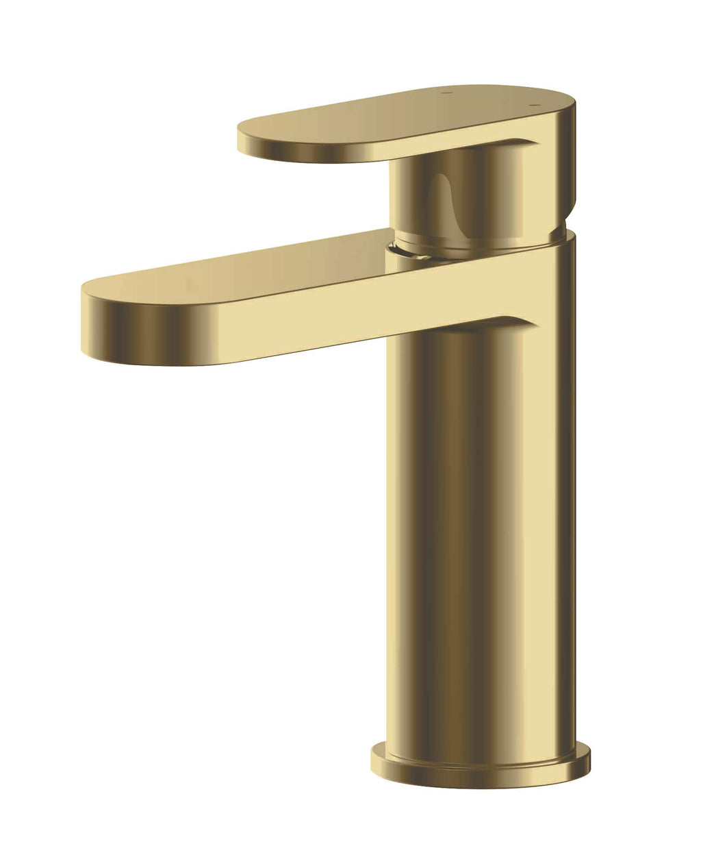 Polished gold bathroom tap, modern single-handle basin mixer for luxury bathroom design.