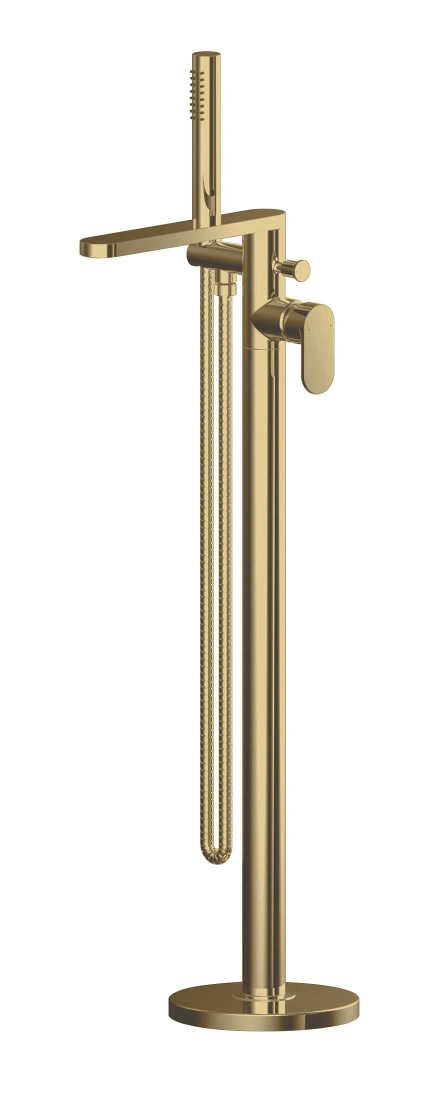 Shower column with a modern gold finish featuring a handheld shower head, adjustable height, and sleek design for luxurious bathroom renovations.