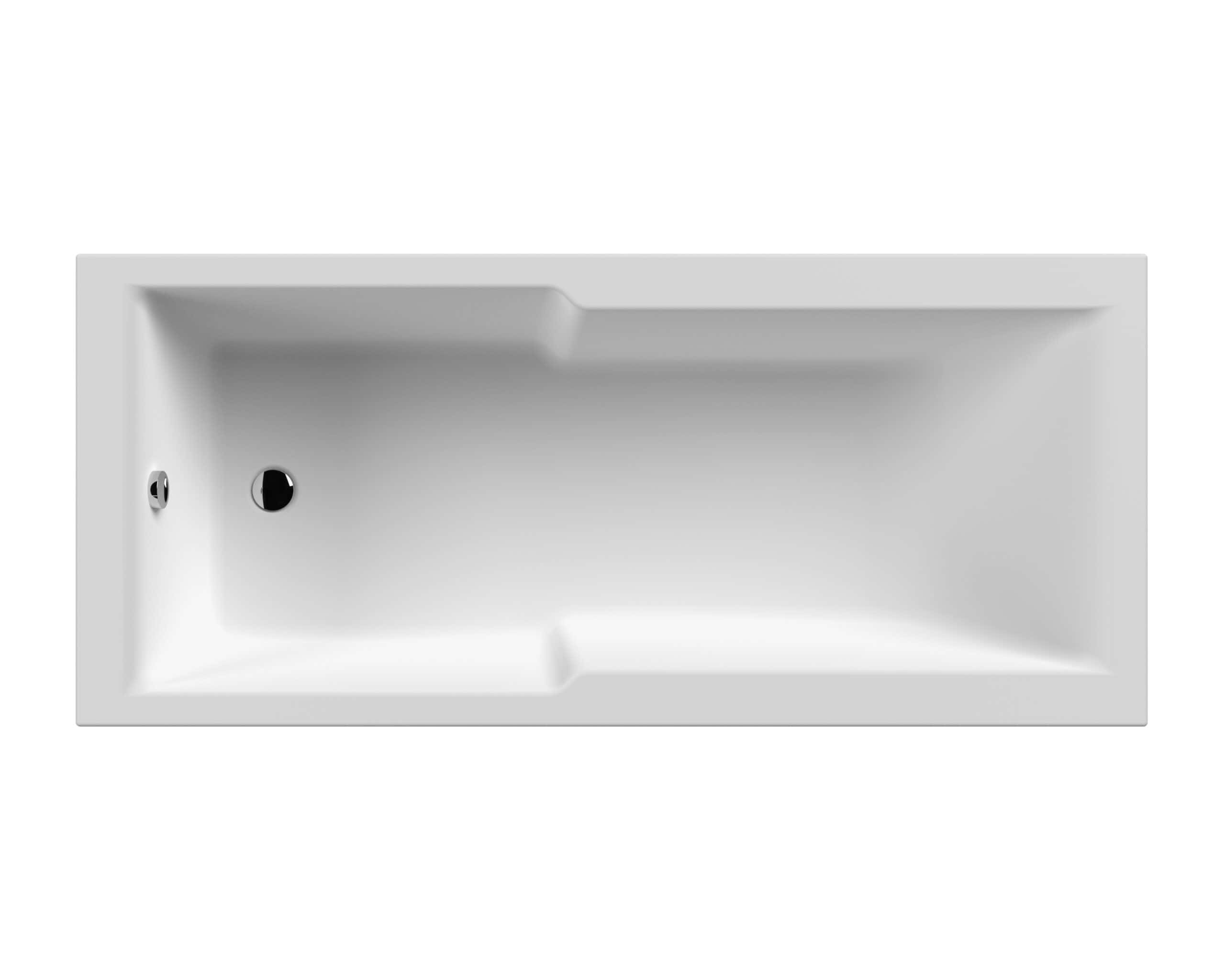 Sleek white rectangular modern bathtub with built-in overflow and drain, ideal for luxurious bathrooms and relaxation spaces.