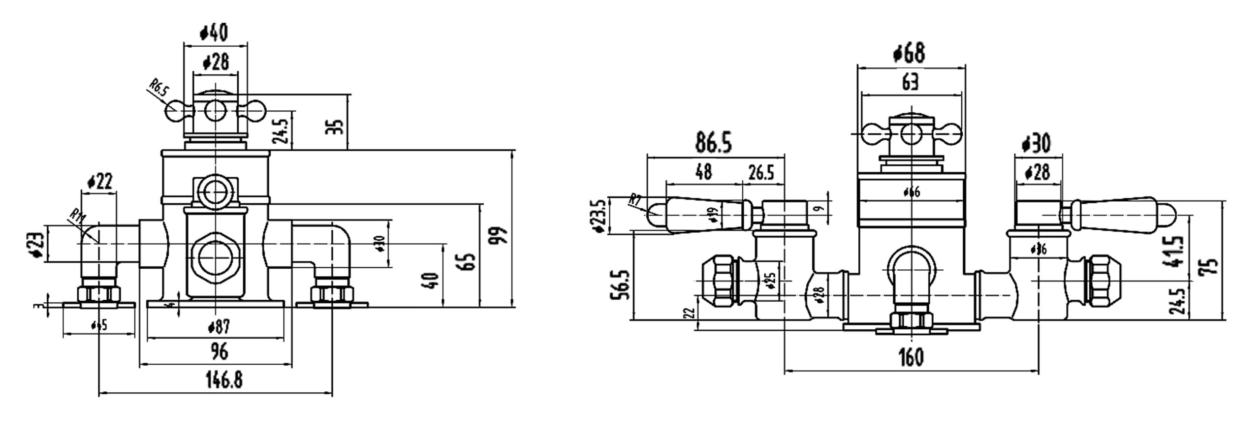High-quality technical drawing of bathroom mixer taps with detailed measurements, ideal for bathroom renovation and plumbing projects. Showcasing modern design for home bathrooms.