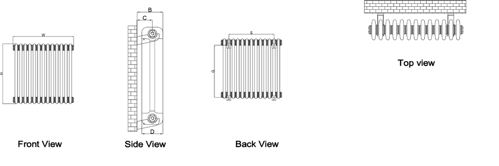 Reina Hedingham Horizontal White Designer Radiator - technical drawing with dimensions
