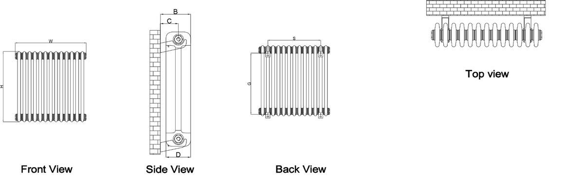 Reina Hedingham Horizontal White Designer Radiator - technical drawing with dimensions