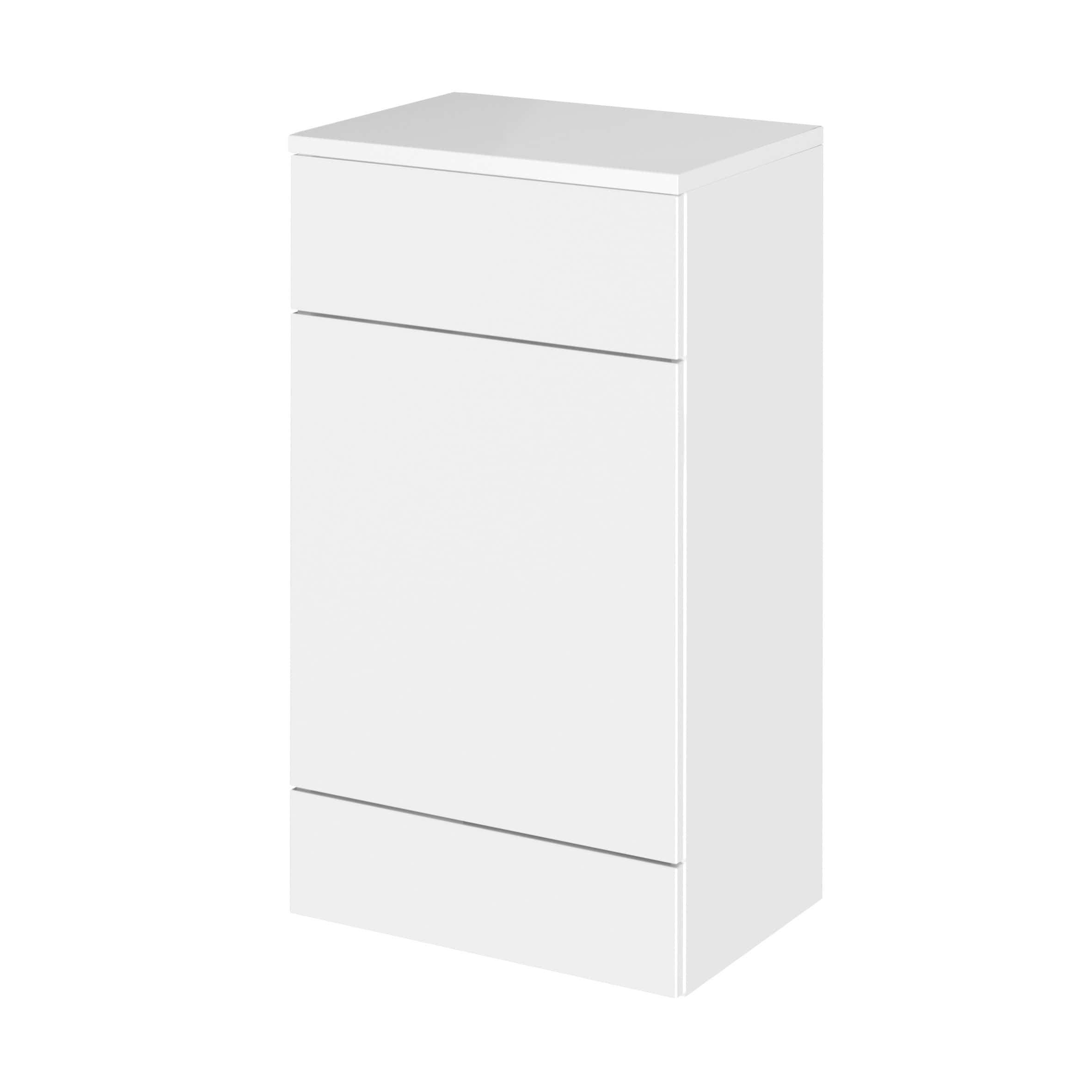 White bathroom storage cabinet with two drawers for modern bathroom organisation and space-saving solutions.
