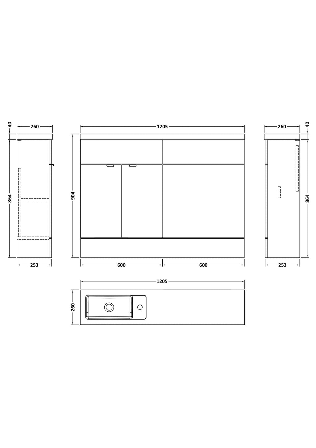 Modern bathroom vanity unit with integrated sink and storage, ideal for contemporary Bubly bathrooms, featuring sleek design and functional features.