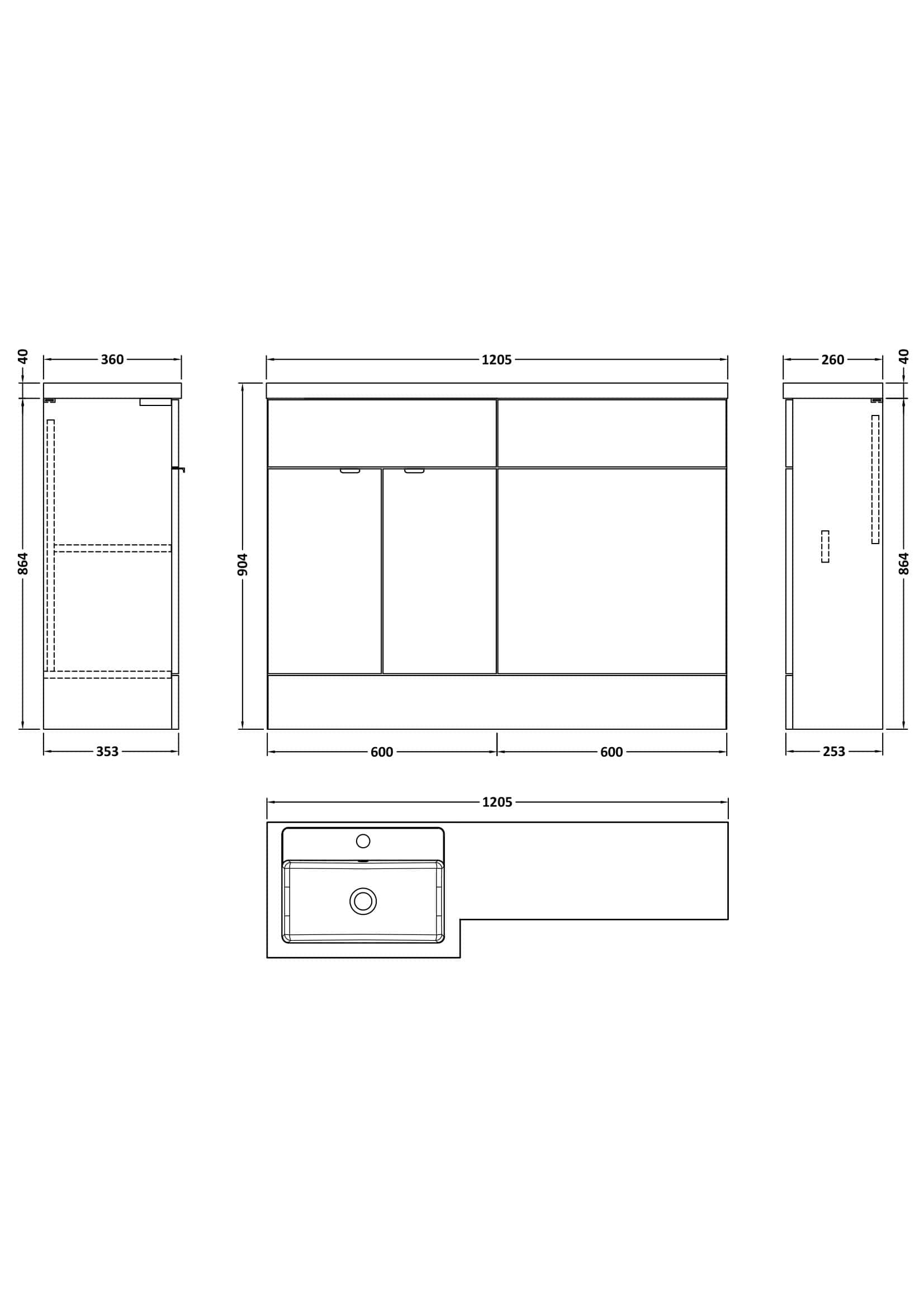 Sleek modern bathroom vanity design with ample storage, measuring 1205mm wide and 904mm high, ideal for contemporary bathroom renovations or upgrades.
