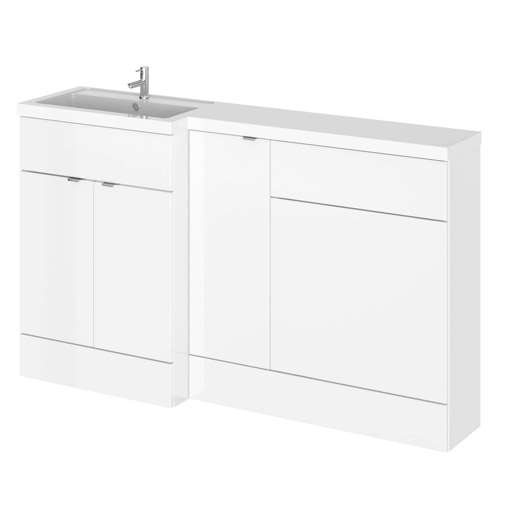 White bathroom vanity unit with integrated sink and storage space, ideal for modern bathroom decor. Featuring sleek minimalist design, durable materials, and functional cabinetry for efficient organisation.