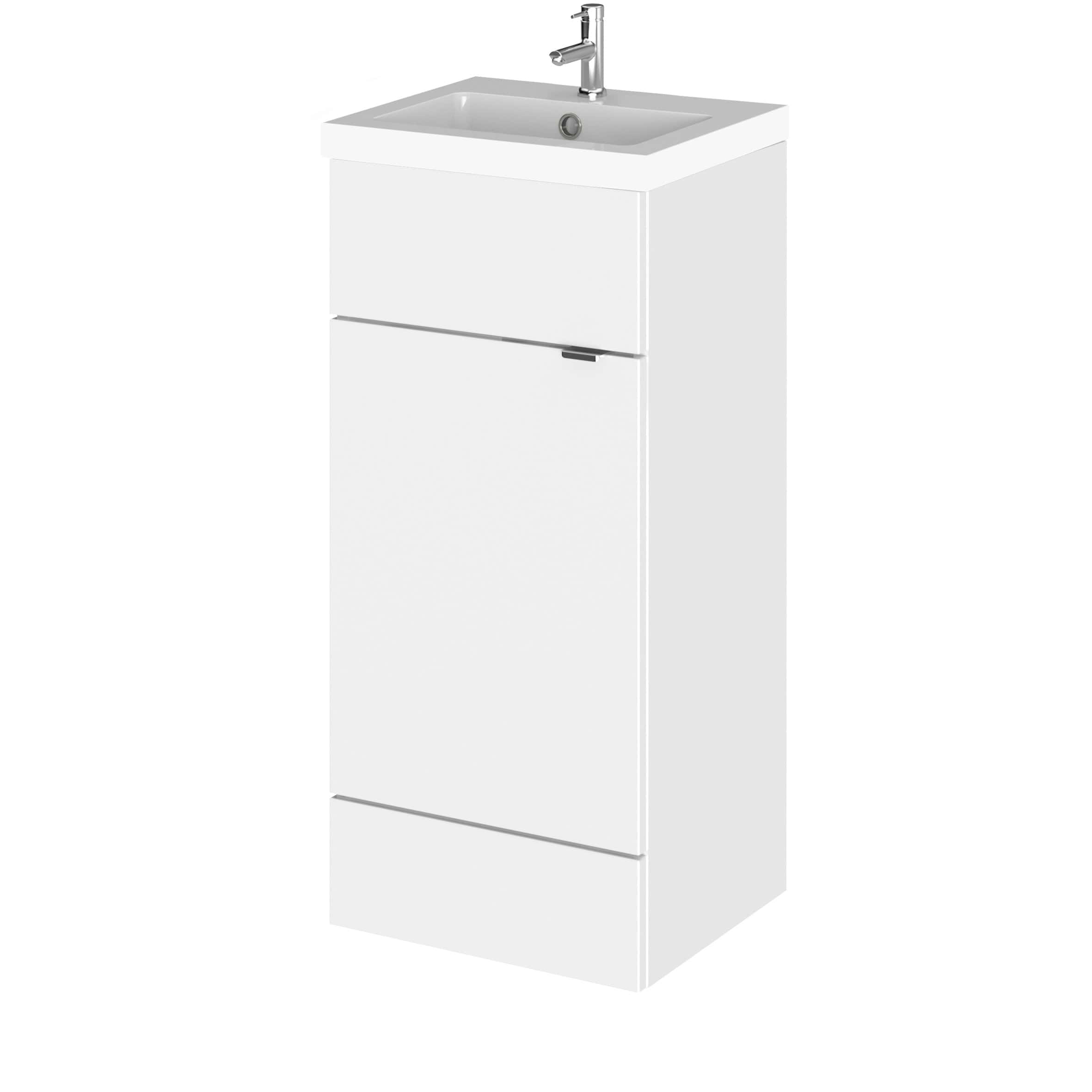 Sleek white bathroom vanity unit with integrated sink, modern design, ideal for contemporary bathrooms, offering stylish storage and functional space for bathroom essentials.