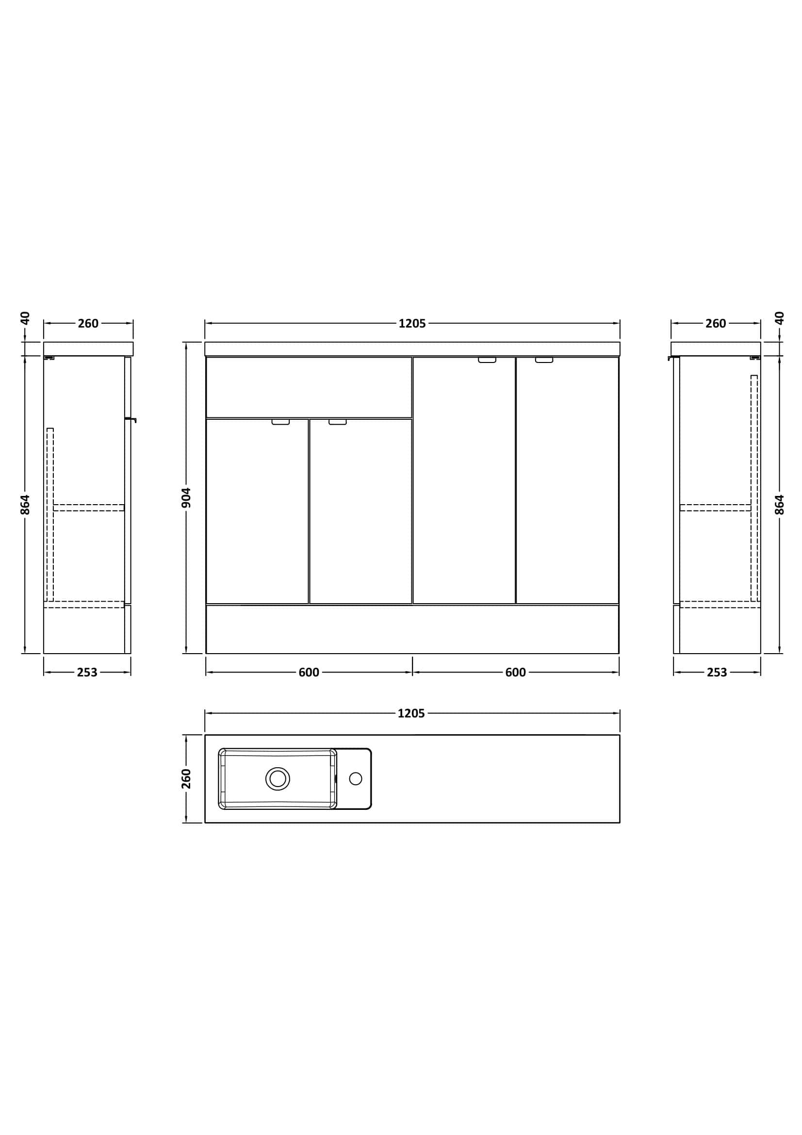 High-quality bathroom vanity unit with detailed measurements for custom bathroom design and renovation. Perfect for modern bathroom interiors with ample storage space.